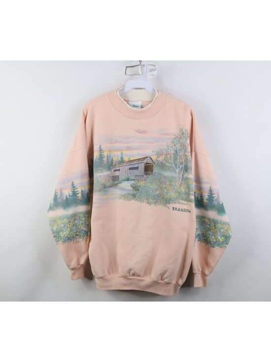 Vintage Tops - Vintage 90s Streetwear Womens Large Branson All Over Print Flower Sweatshirt USA